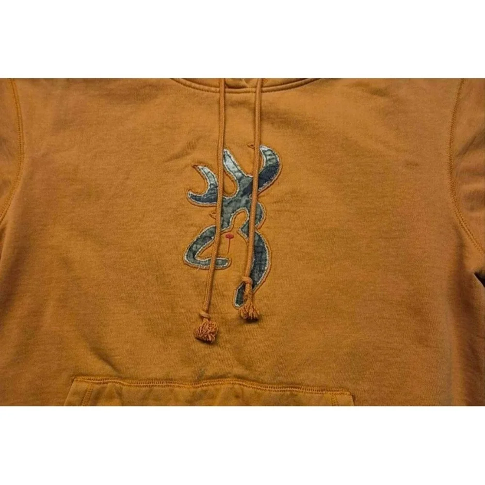 Browning Outdoor men's orange hoodie camo lined hood deer logo sz. L drawstring‎